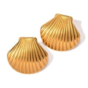 ◾️18k Gold Plated Big Scallop SeaShell Stud Earrings